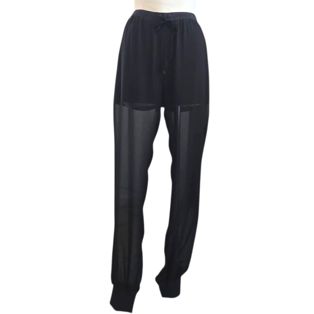 BEBE Black Semi Sheer Jogger Pants Mesh Overlay Cuffed Athleisure Goth Chic Med